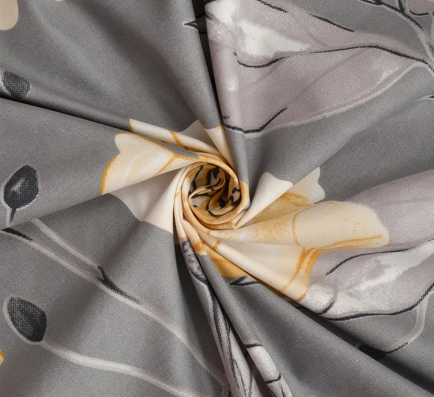 Homefab India 160 TC Glace Cotton Double BedSheet with 2 Pillow Covers -  - Grey, Floral